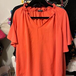 HEIMISH USA Orange Ruffled Short Sleeve Blouse